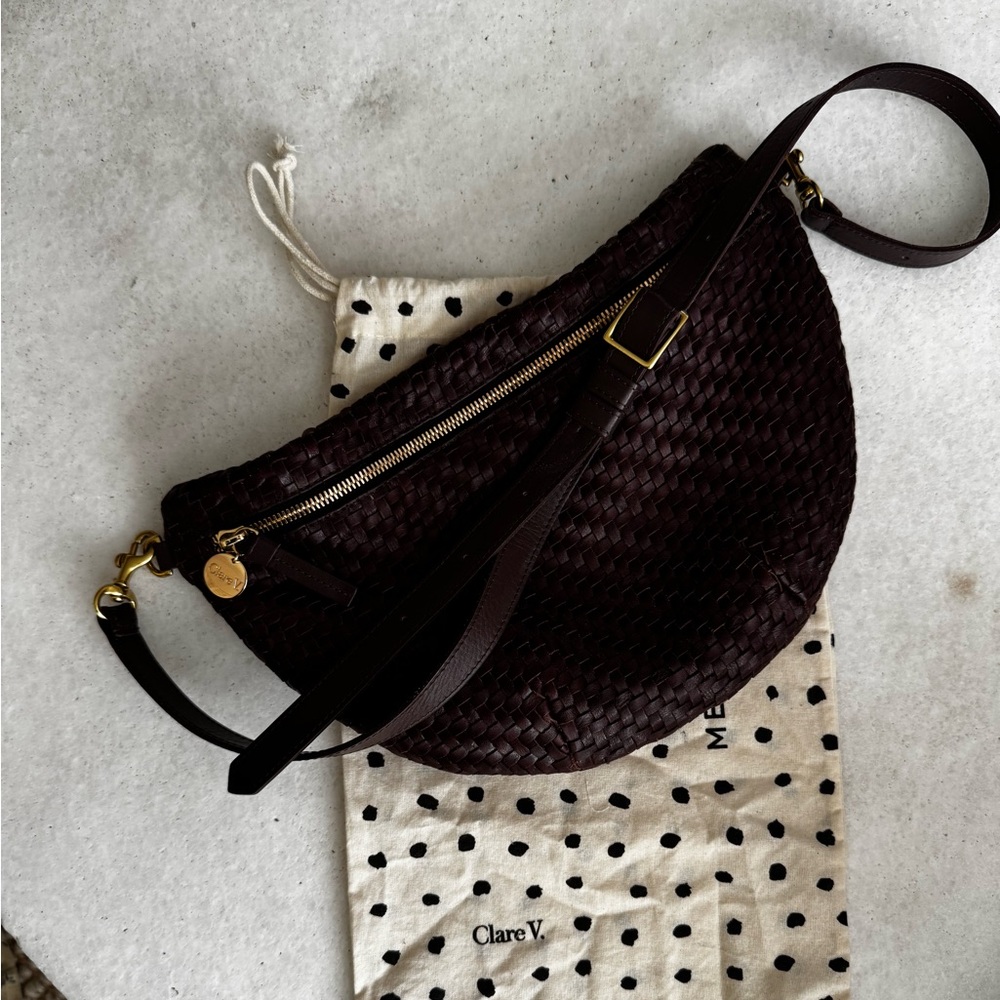 Clare V Dark Burgendy Woven Leather Grande Fanny